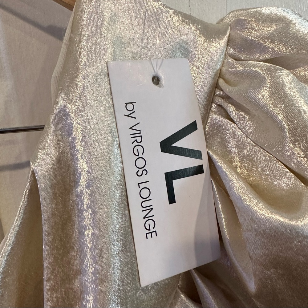 Virgos Lounge V L The Label Puff Sleeve Wrap Mini‎ Dress champagne formal glam - Picture 3 of 6